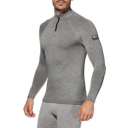 Merino Wool long-sleeve mock turtleneck jersey with zipper